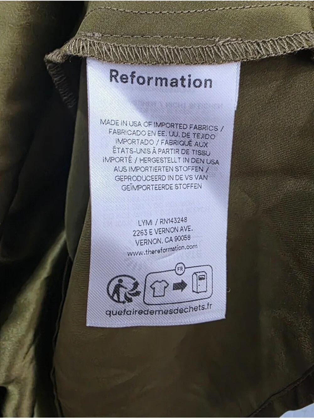 NWT Reformation Daniela Silk Dress Maxi Pear